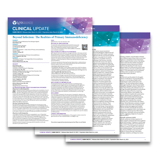 Beyond Infection: The Realities of Primary Immunodeficiency. A CE | CME Supplement.